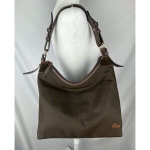 Dooney & Bourke Erica Hobo Bag Shoulder Tote Dark brown Nylon Leather Strap